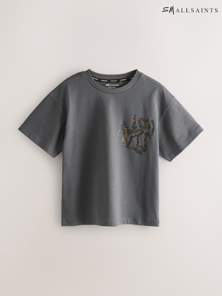 Charcoal Grey/Leopard - smALLSAINTS Oversized Orlando Logo Crew Neck T-Shirt (W60323) | 34 € - 44 €