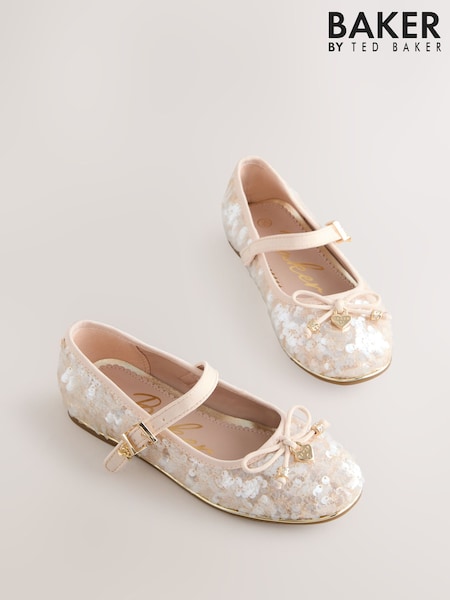 Baker by Ted Baker Ivory Champagne Sequin Ocassion Mary Jane Shoes (W60366) | AED227 - AED239