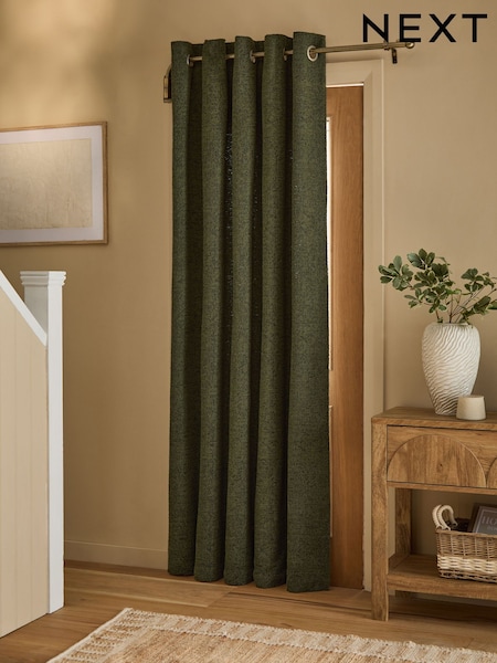 Green Olive Bouclé Super Thermal Eyelet Door Curtains (W60391) | €72 - €99