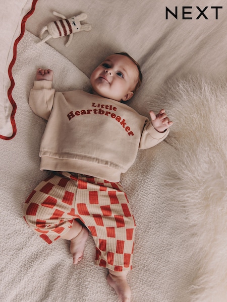 Neutral/Red Heartbreaker Sweatshirt and Leggings Baby Set (0mths-2yrs) (W60396) | AED66 - AED76