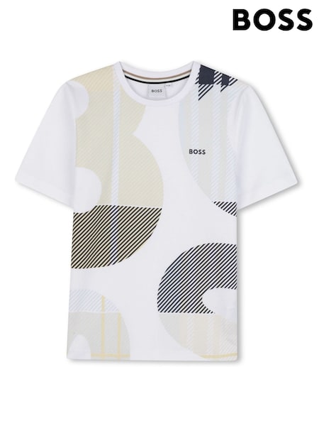 BOSS White Logo Graphic Short Sleeve T-Shirt (W60438) | 335 QAR - 426 QAR