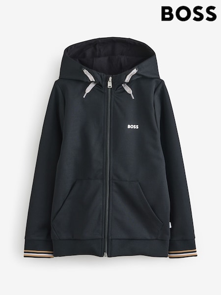 BOSS Black Logo Zip Up Front Pocket Hoodie (W60446) | 625 QAR - 790 QAR