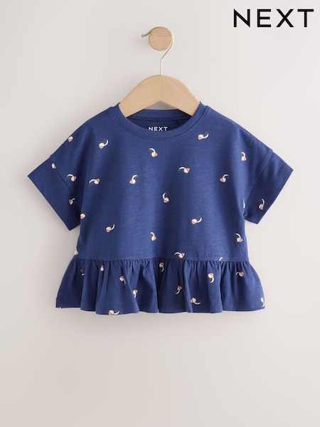 طائر البفن بلون كحلي - Short Sleeve Peplum T-Shirt (3mths-7yrs) (W60470) | ‏23 ر.ق. - ‏34 ر.ق.