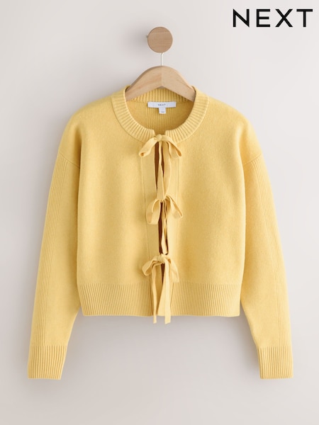 Yellow Supersoft Tie Front Knitted Cardigan (W60545) | AED164
