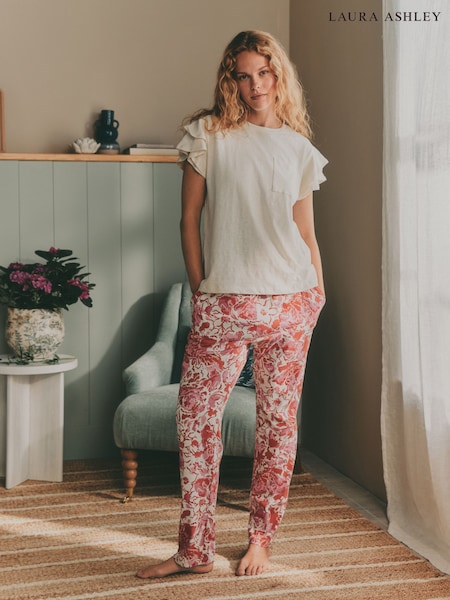Laura Ashley Pink Peony Ruffle Short Sleeve Jersey Pyjamas (W60557) | AED134