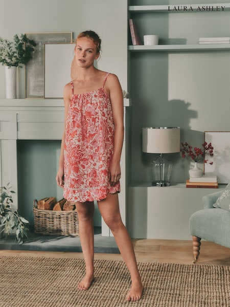 Laura Ashley Pink Peony Cotton Scalloped Slip Nightie (W60570) | €62