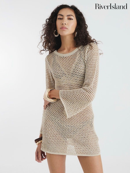 River Island Gold Metallic Knit Tunic Dress (W60593) | €60