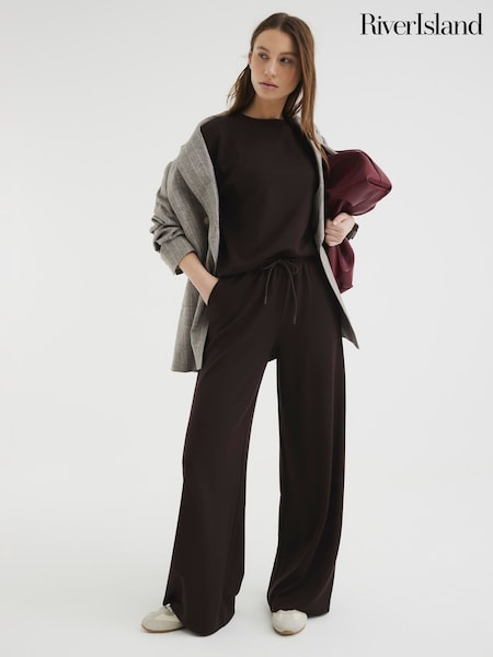 River Island Brown Premium Wide Leg Joggers (W60595) | R$ 325