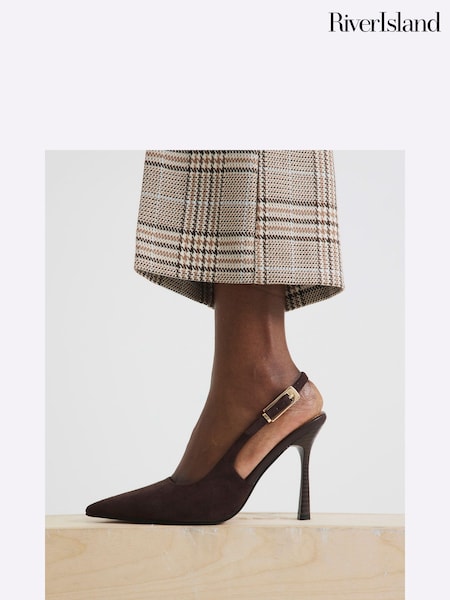 River Island Brown Slingback Buckle Court Heels (W60599) | €60