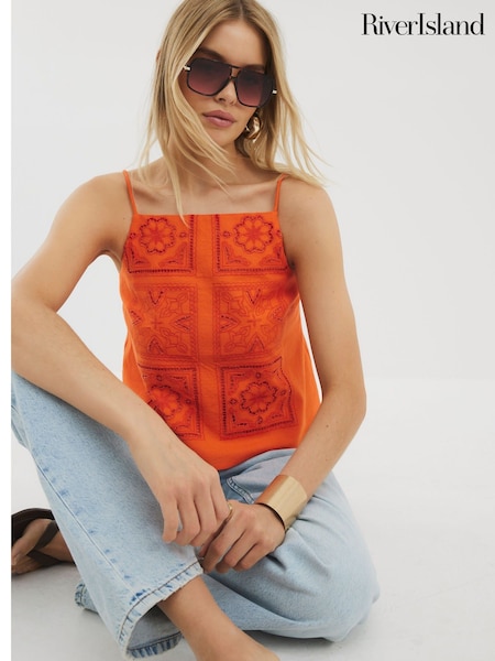 River Island Broderie 100% Cotton Tank Top (W60603) | 283 LEI