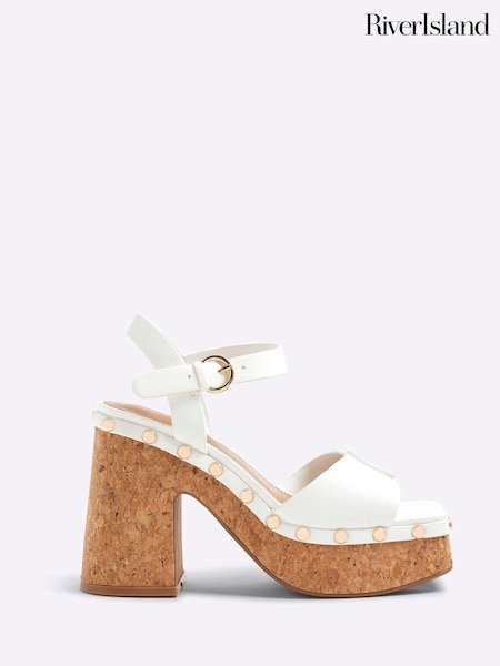 River Island White Cork Platform Sandals (W60639) | R$ 555