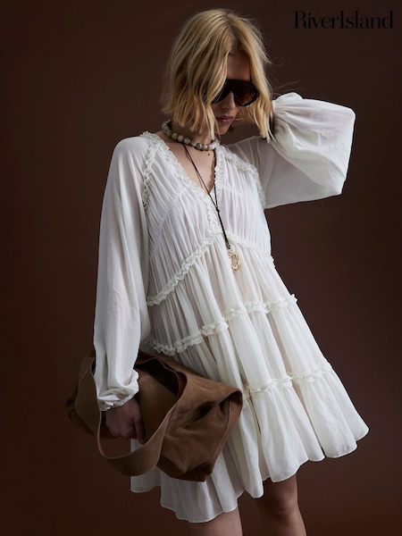River Island Cream Ruffle Smock Dress (W60644) | 3,485 UAH