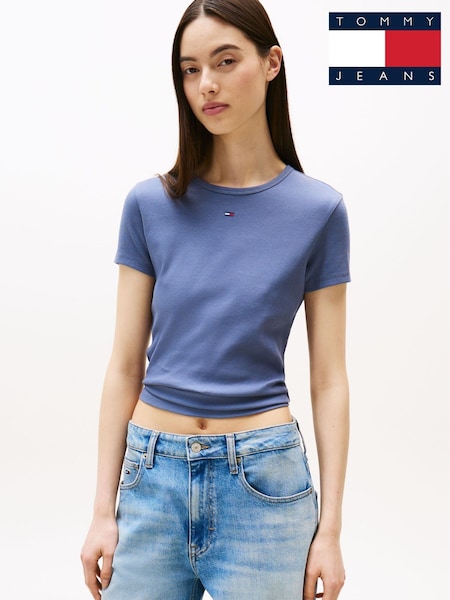 Tommy Jeans Blue Slim Ribbed Round Neck T-Shirt (W60699) | R$ 295