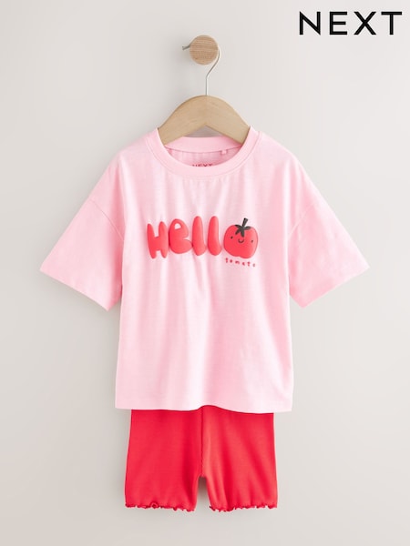 Pink Tomato Character - Short Sleeve T-Shirt and Cycle Shorts Set (3mths-7yrs) (W60731) | ‏42 ر.ق. - ‏62 ر.ق.