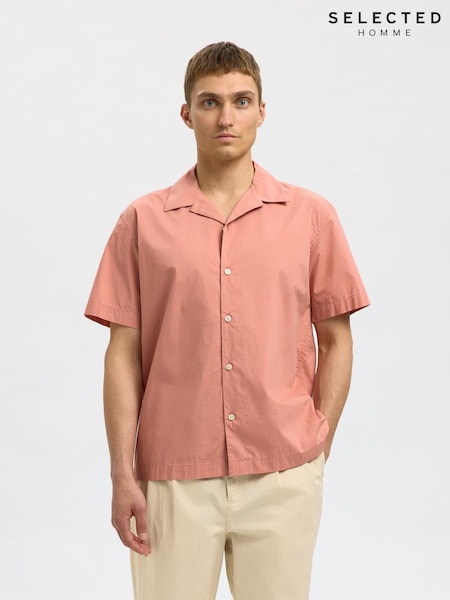 Selected Homme Pink Revere Collar Short Sleeve Shirt (W60787) | €64