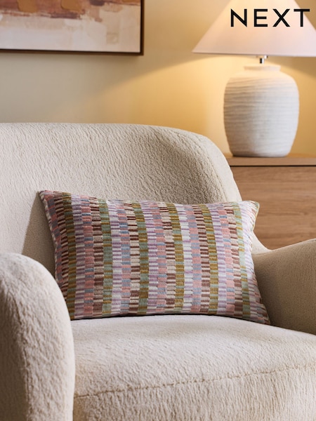 Multi Pastel 40 x 59cm Cut Velvet Rio Blocks Cushion (W60797) | €35