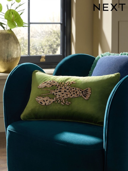 Green 50 X 30cm Embellished Lobster Cushion (W60814) | 14,570 Ft