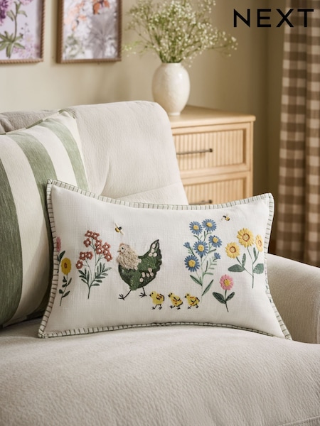 Sage Green 50 X 30cm Embroidered Easter Chicks Cushion (W60815) | 12,490 Ft