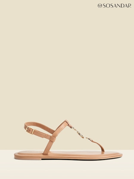 Sosandar Leather Trim Detail Toe Post Flat Sandals (W60856) | 290 LEI