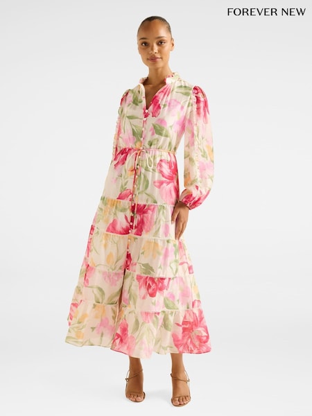 Forever New Jessie Button Down Midi Dress with A Touch Of Linen (W60913) | €221