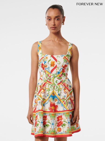 Forever New White Petite Pure Linen Leticia Corset Dress (W60924) | €146