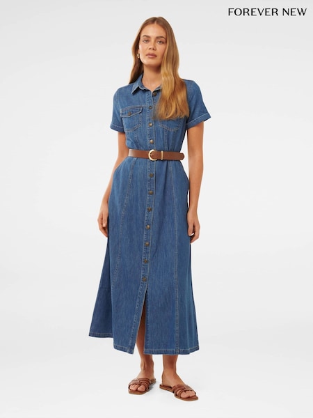 Forever New Blue Lana Short Sleeves Midi Dress (W60944) | €113
