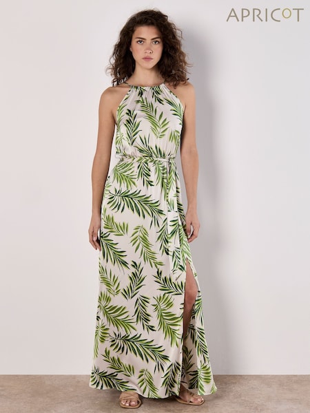 Apricot Natural Block Leaf Rope Tie Maxi Dress (W60948) | €59