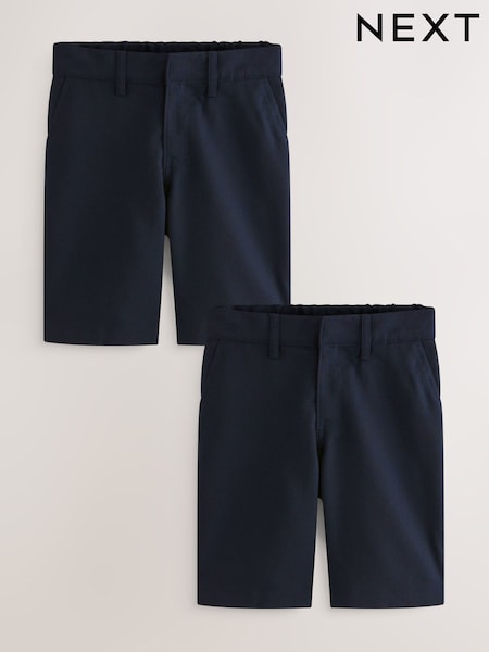 Navy 2 Pack Flat Front School Shorts (3-14yrs) (W61024) | €17 - €35