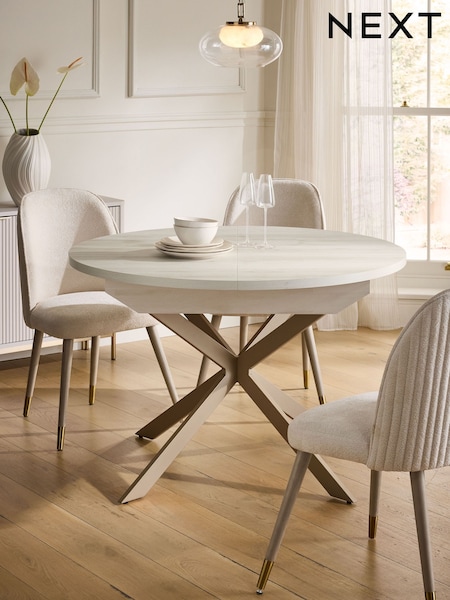 White Bronx 4 to 6 Seater Extending Round Dining Table (W61052) | €630