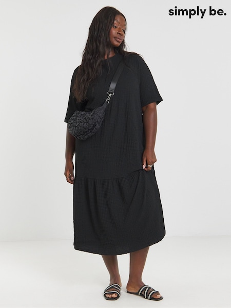 Simply Be Black Textured Jersey Drop Waist Dress (W61053) | €45