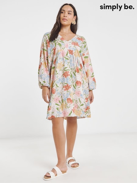 Simply Be Pink Printed Linen Smock Dess (W61056) | €50