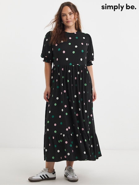 Simply Be Supersoft Short Sleeve Tiered Midi Dress (W61058) | 238 LEI