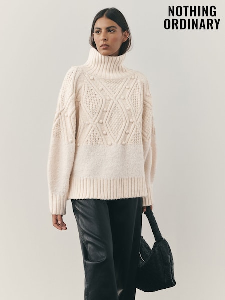 Nothing Ordinary Cream Funnel Neck Cable Block Knitted Jumper (W61072) | €167