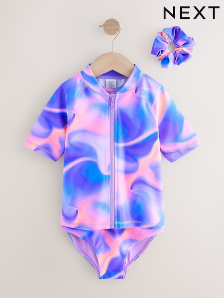 Purple Tie Dye Sunsafe Rash Vest Bikini and Scrunchie Set (3-16yrs) (W61192) | €26 - €33