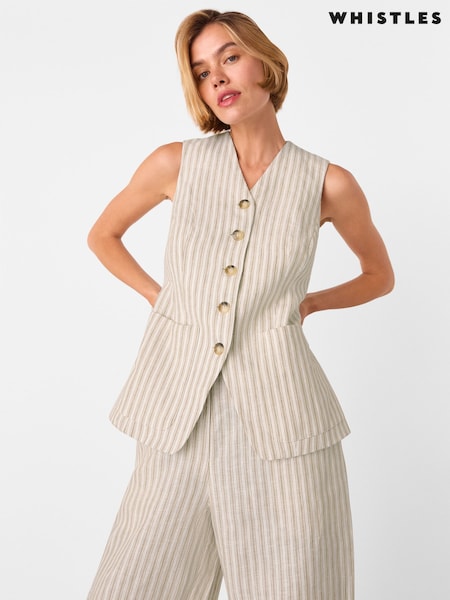Whistles Nude Linen Stripe Waistcoat (W61233) | R$ 1.075