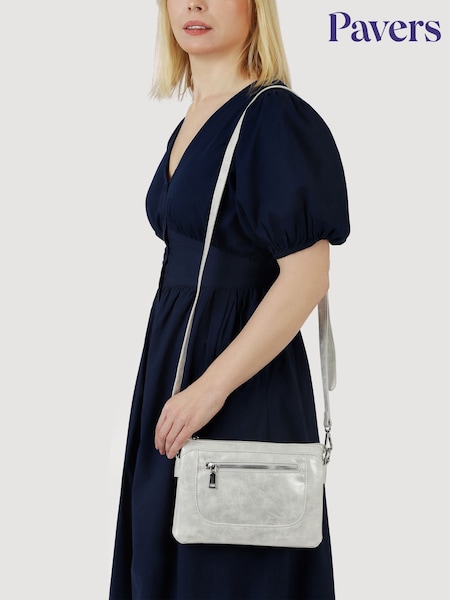 Pavers Silver Zip Close Shoulder Bag (W61246) | ₪136