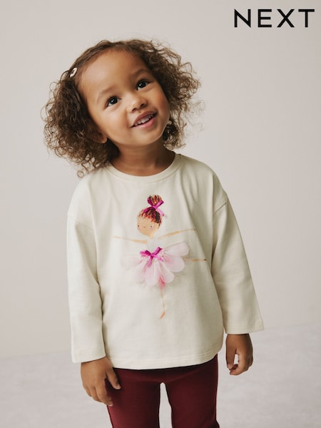 Ecru Ballerina Long Sleeve T-Shirt (3mths-7yrs) (W61408) | 35 QAR - 45 QAR