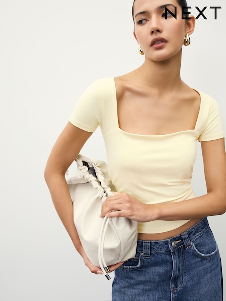 Lemon Yellow Soft Touch Square Neck Short Sleeve Top (W61443) | €28