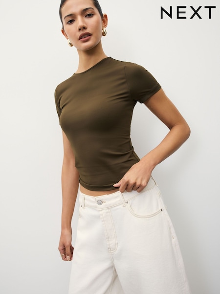 Verde cáqui - Slim Fit Short Sleeve Soft Touch Polyamide T-Shirt (W61445) | R$ 175