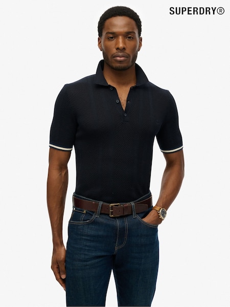 Superdry Black 100% Cotton Knitted Texture Short Sleeve Polo Shirt (W61485) | €68