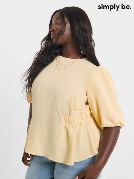 Simply Be Yellow Puff Sleeve Peplum Blouse (W61504) | €43