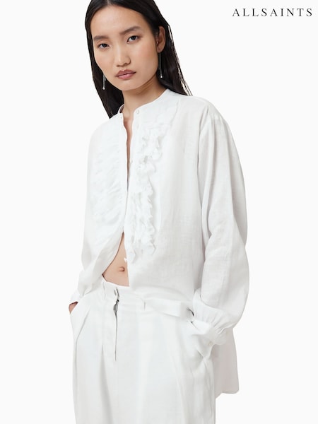 AllSaints White Cassia 100% Linen Shirt (W61514) | R$ 1.670
