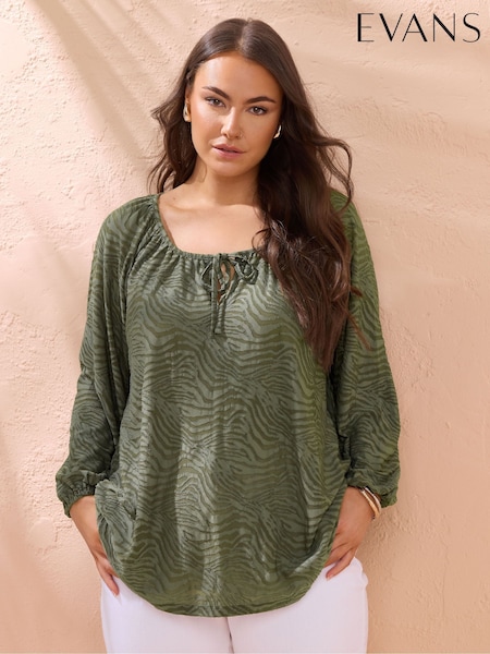 Verde - Evans Zebra Print Burnout Blouse (W61529) | 268 LEI