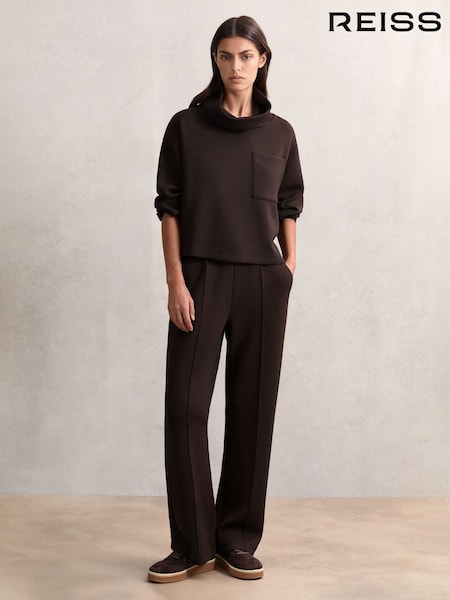 Reiss Dark Chocolate Brown Jemma Modal-Blend Interlock Wide-Leg Joggers (W61530) | AED864