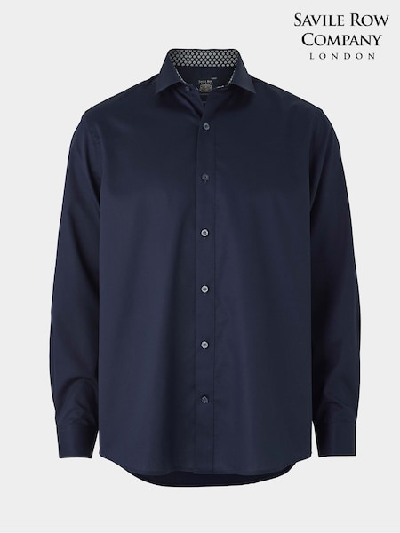 Savile Row Company Classic Fit Blue Cotton Twill Single Cuff Smart Casual Shirt (W61565) | 3 304 грн