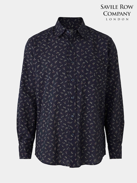 Savile Row Company Classic Fit Blue Stretch Cotton Floral Print Casual Shirt (W61569) | R$ 545