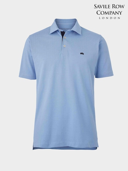 כחול  - Savile Row Company Pique Short Sleeve 100% Cotton Polo Shirt (W61570) | ‏176‏₪
