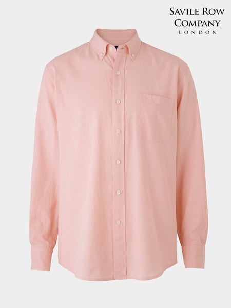 Alaranjado - Savile Row Company Classic Fit Linen Cotton Button Down Casual Shirt (W61574) | R$ 545
