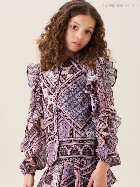 Angel & Rocket Purple Adrienne Frill Sleeve Boho Print Blouse (W61593) | R$ 235 - R$ 275
