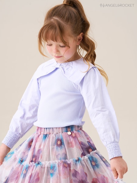 Angel & Rocket Purple Elise Bow Collar Woven Sleeve Top (W61600) | €21 - €26